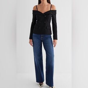 Express women’s black button up off the shoulder blazer